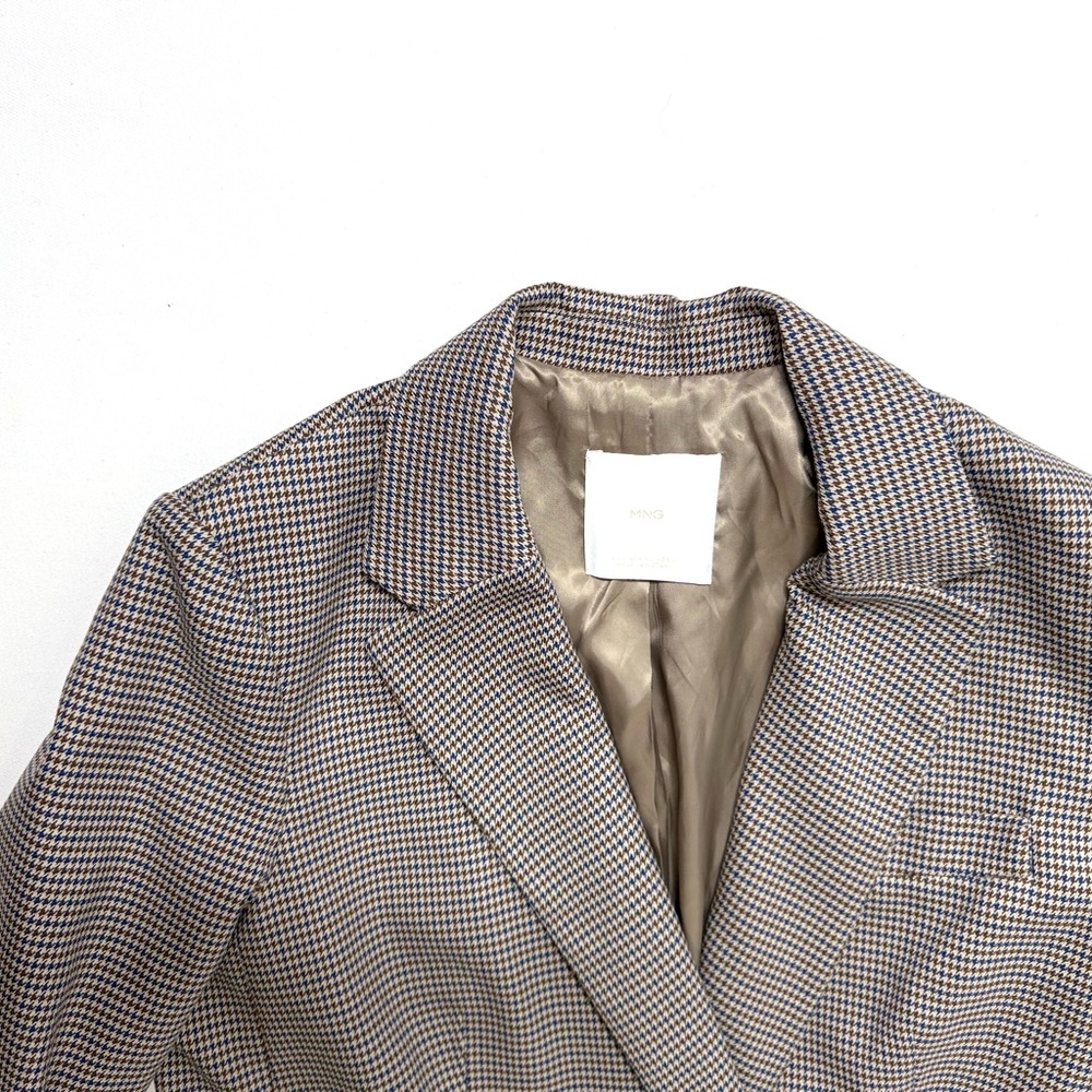 Mango Blue & Tan Houndstooth Double Breasted Blaz… - image 2